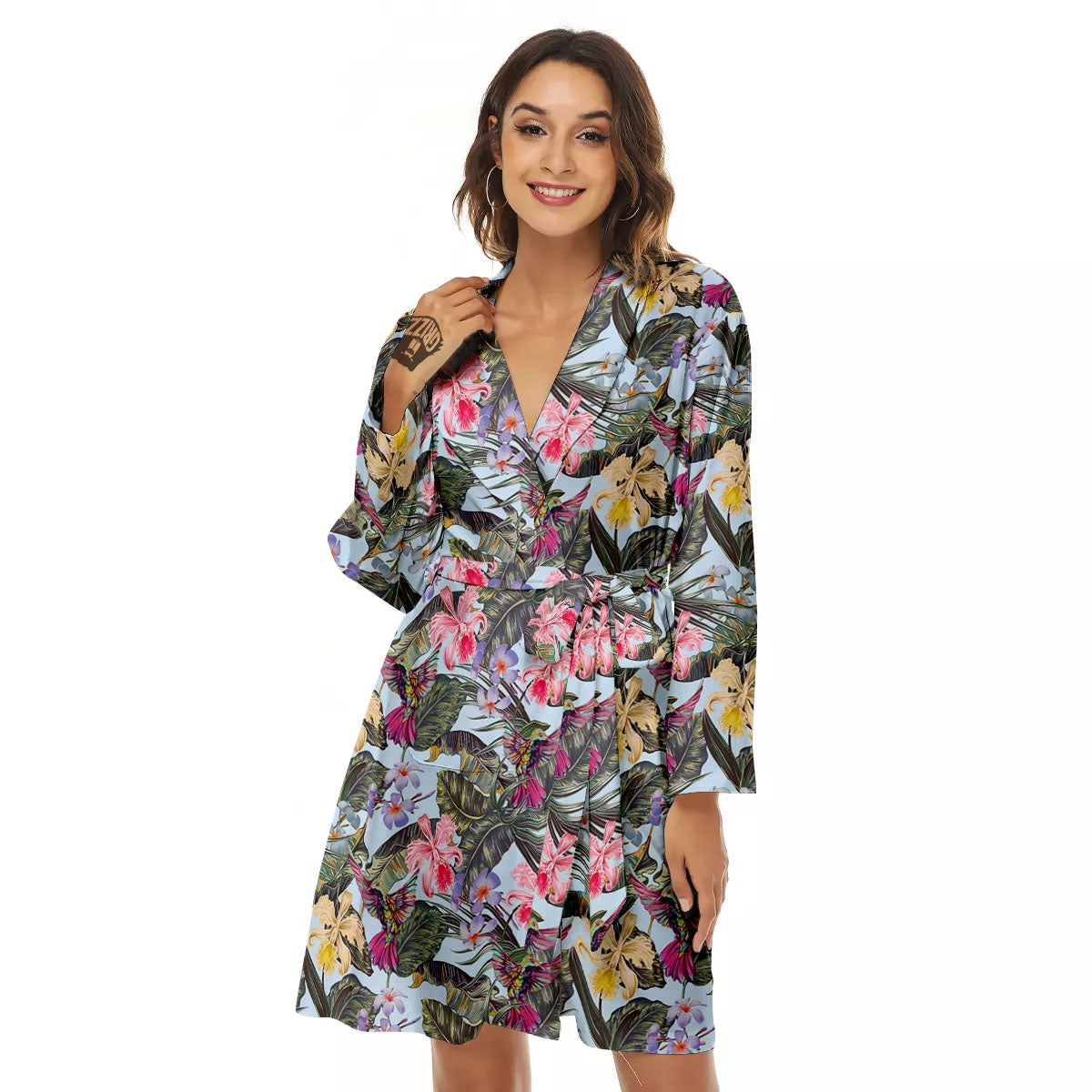 Hummingbird Tropical Print Pattern Women's Robe-grizzshop