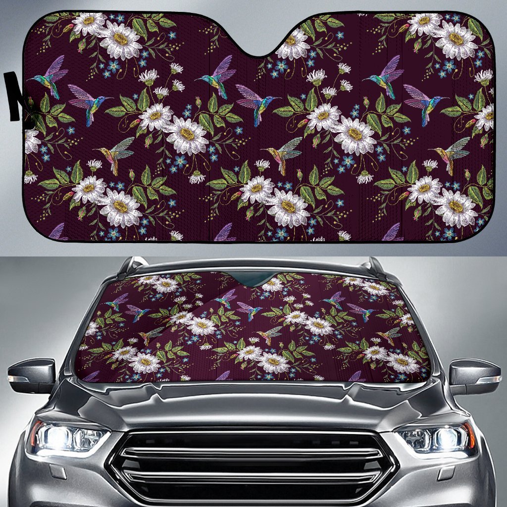 Hummingbird White Daisy Car Sun Shade-grizzshop