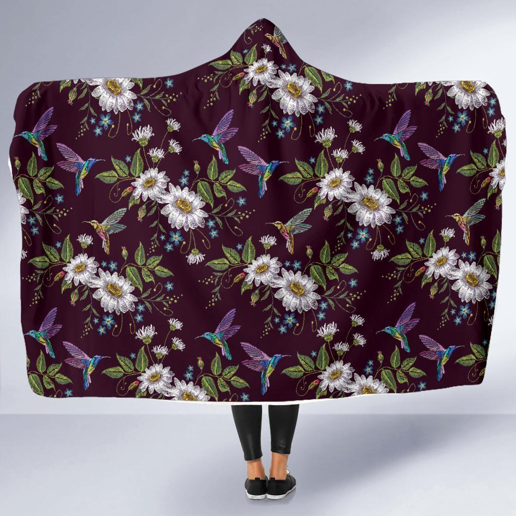 Hummingbird White Daisy Hooded Blanket-grizzshop