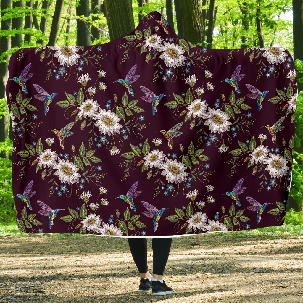 Hummingbird White Daisy Hooded Blanket-grizzshop