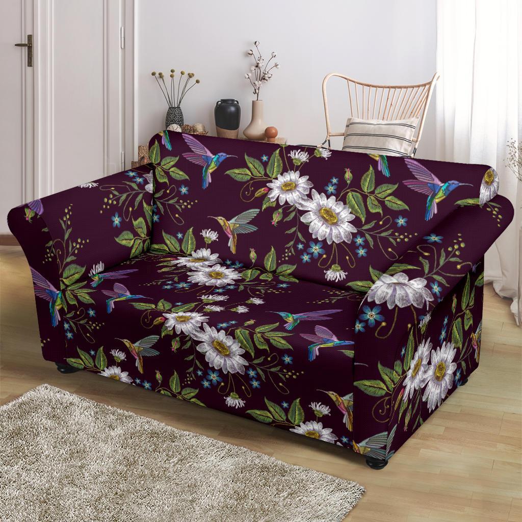 Hummingbird White Daisy Loveseat Cover-grizzshop