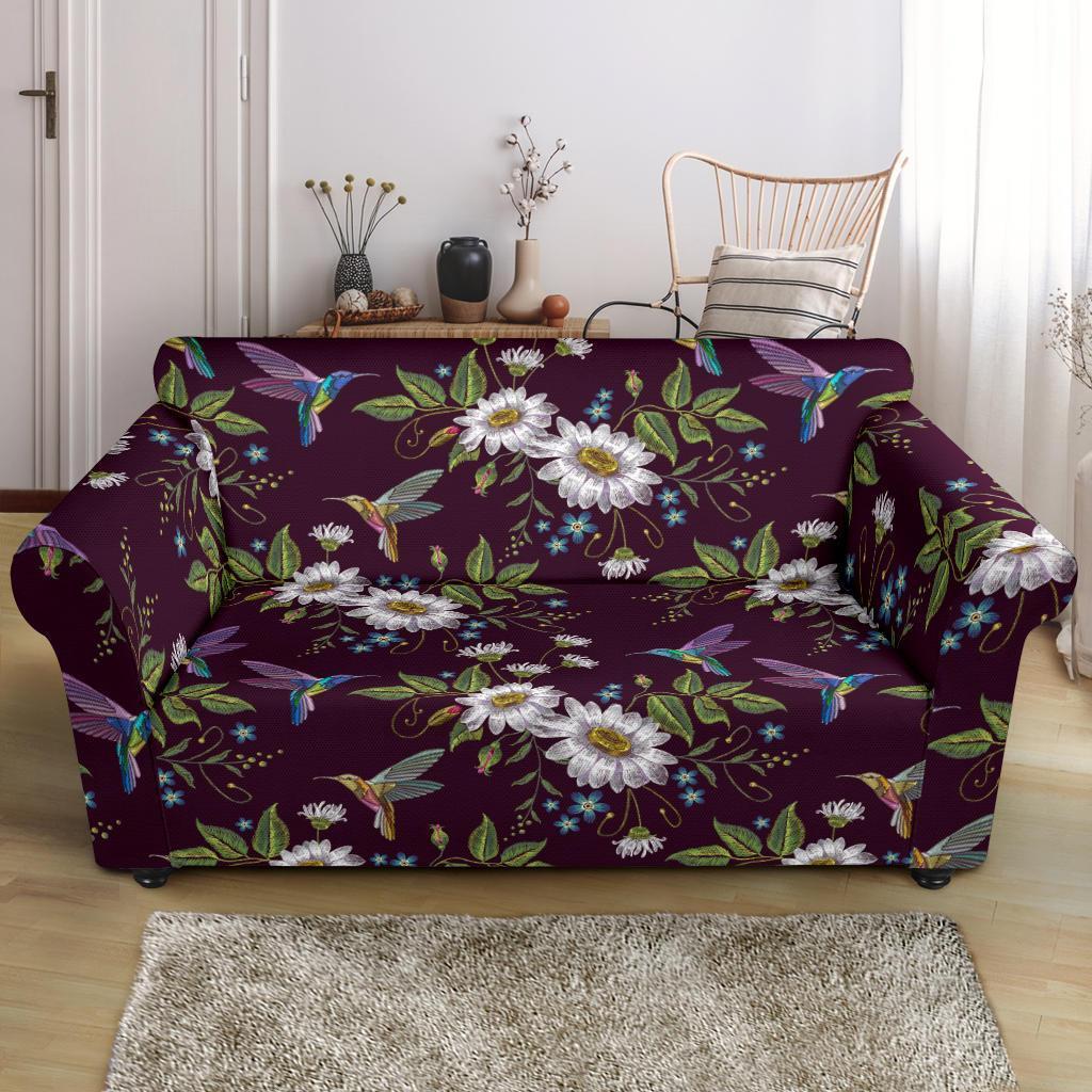 Hummingbird White Daisy Loveseat Cover-grizzshop