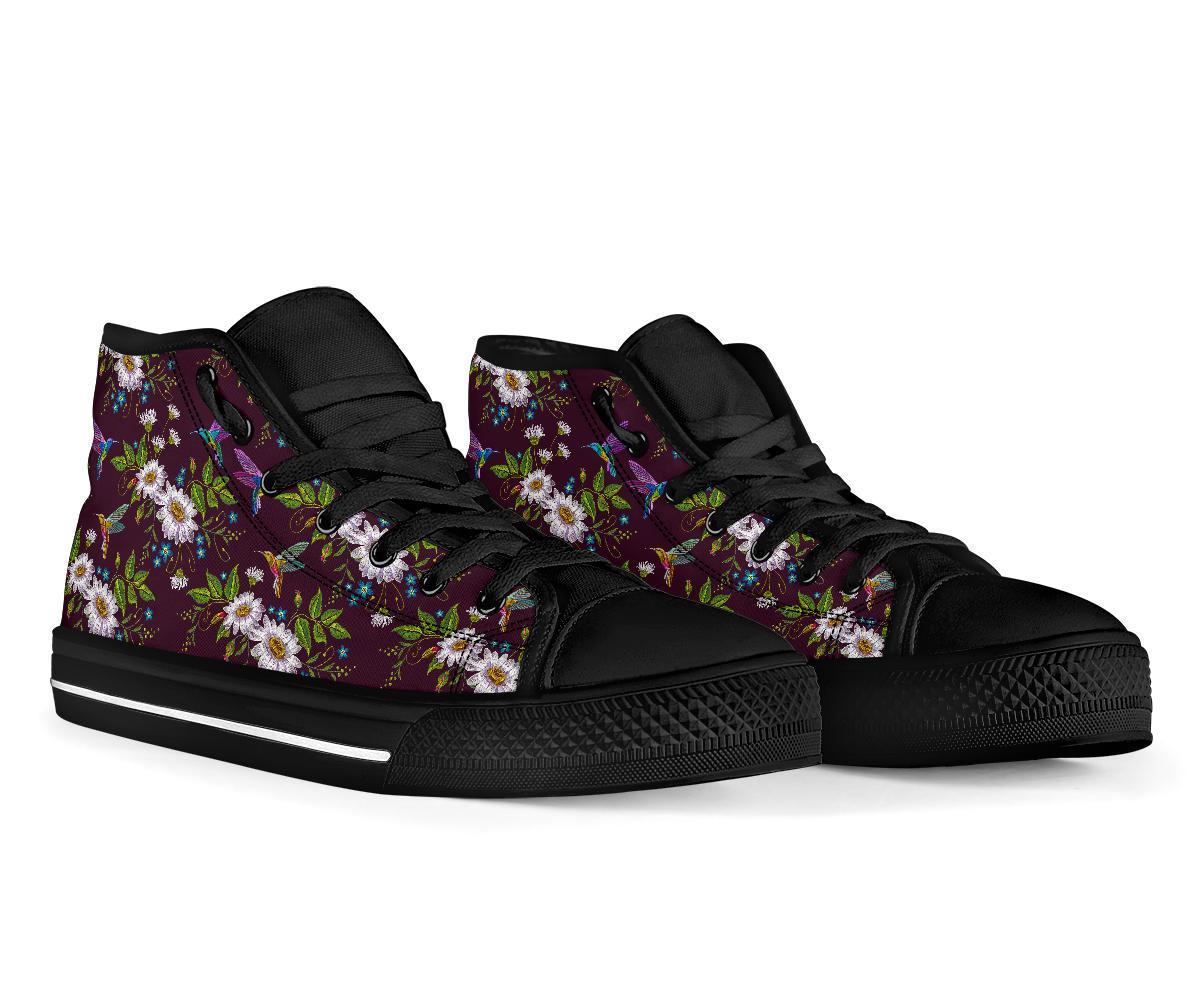 Hummingbird White Daisy Men Women's High Top Shoes-grizzshop