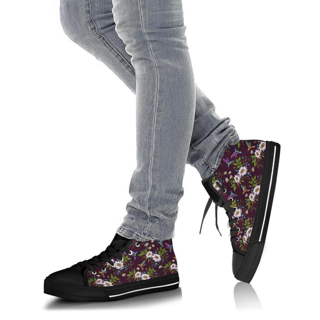 Hummingbird White Daisy Men Women's High Top Shoes-grizzshop
