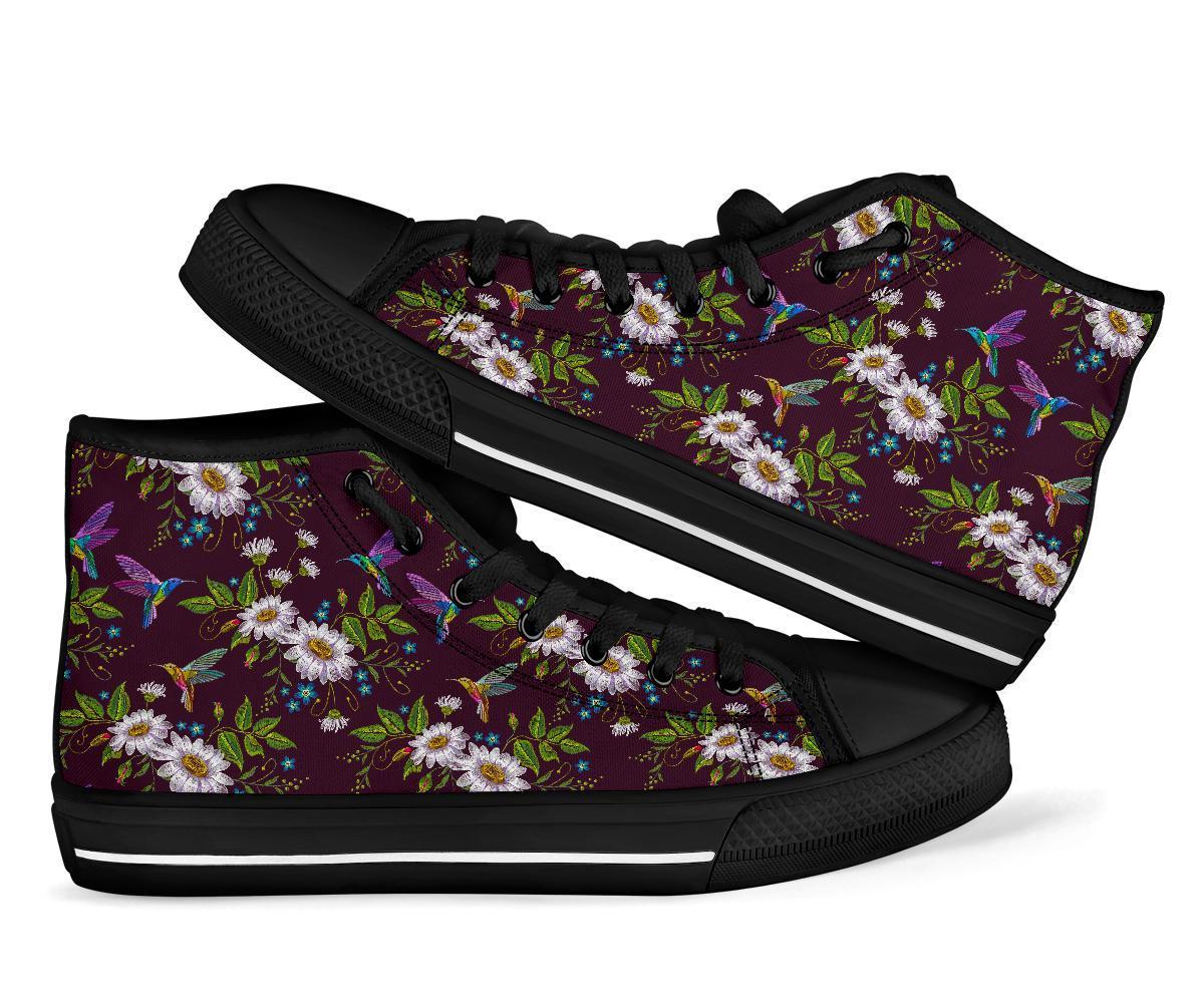 Hummingbird White Daisy Men Women's High Top Shoes-grizzshop
