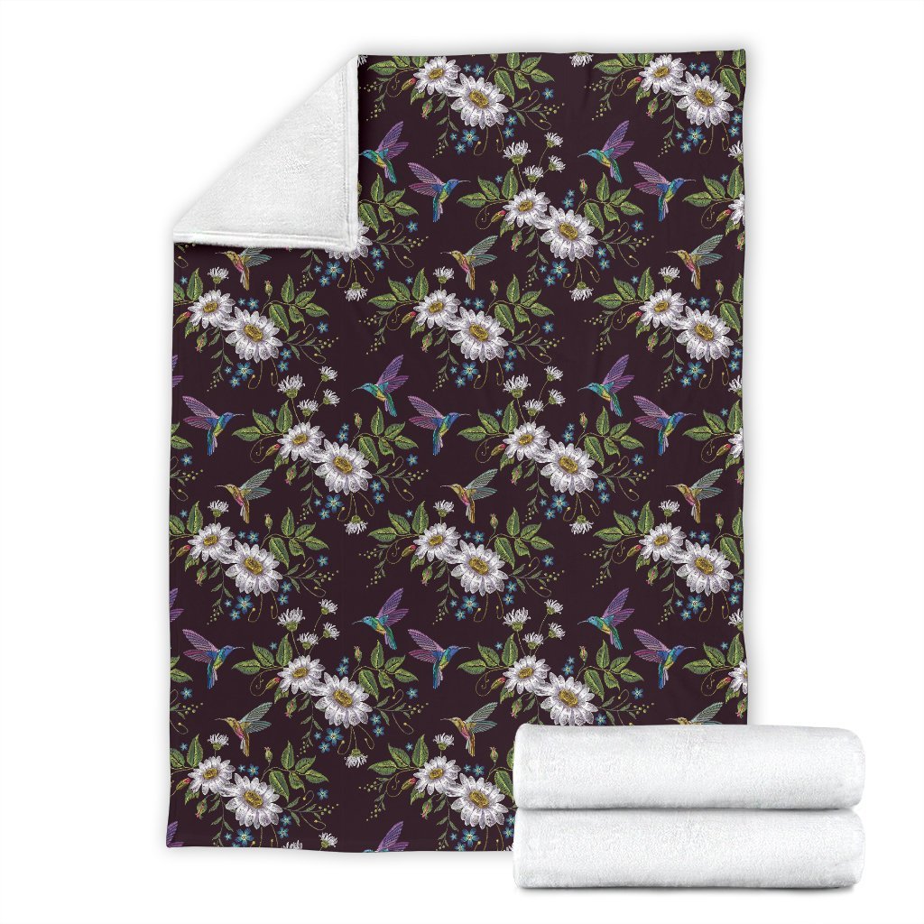 Hummingbird White Daisy Pattern Print Blanket-grizzshop