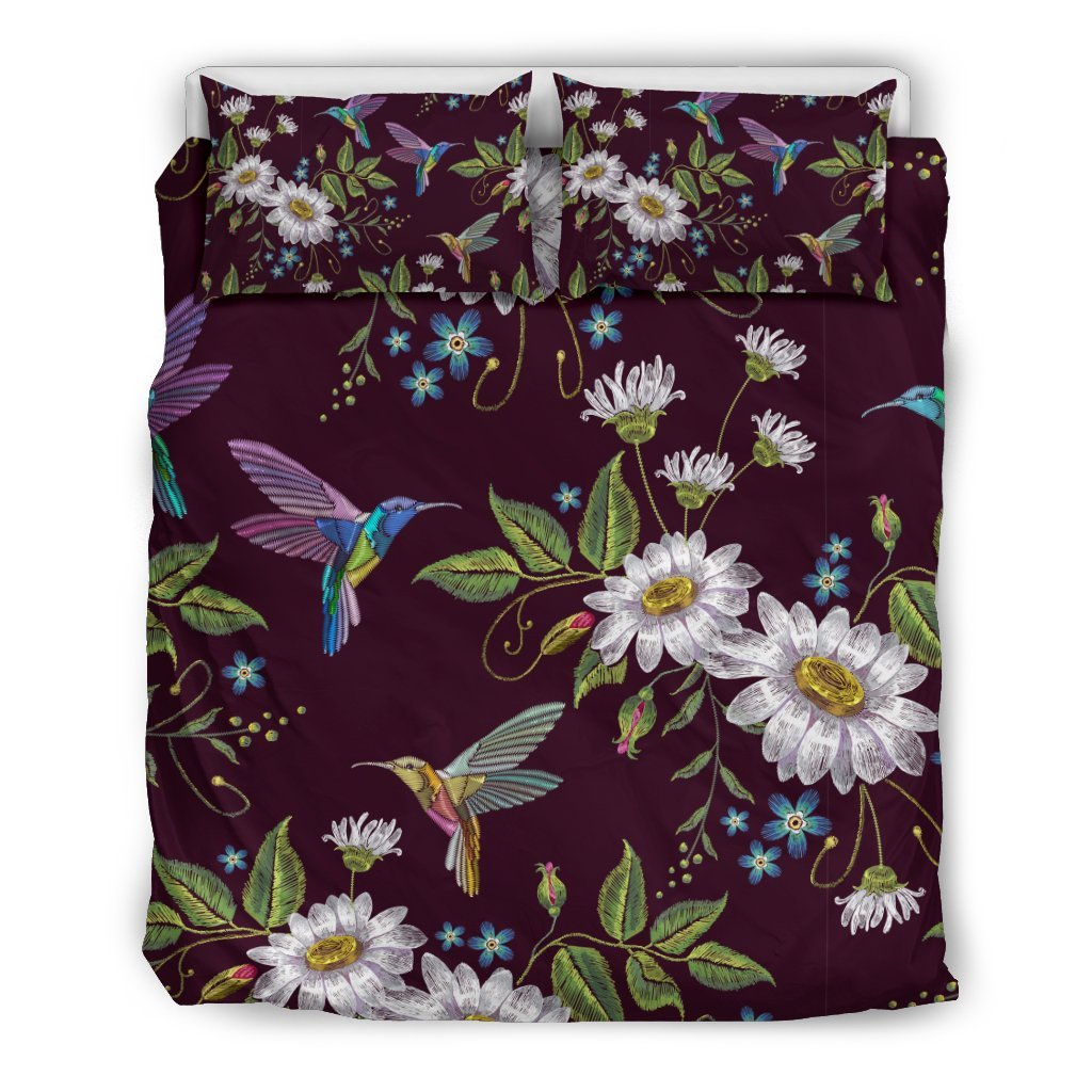 Hummingbird White Daisy Pattern Print Duvet Cover Bedding Set-grizzshop