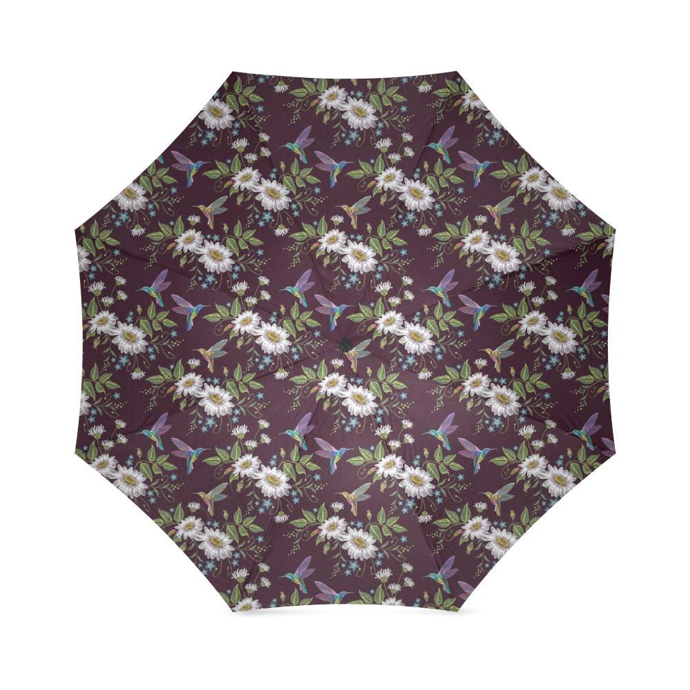 Hummingbird White Daisy Pattern Print Foldable Umbrella-grizzshop