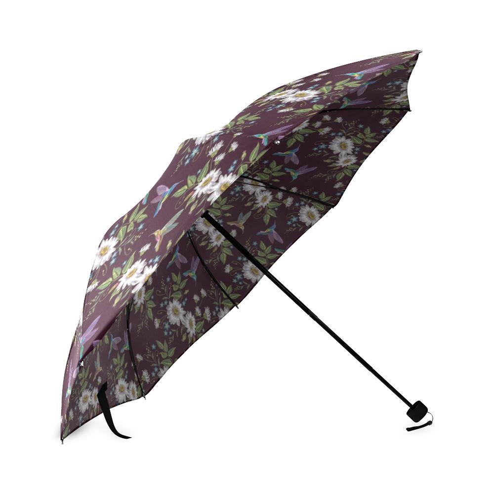 Hummingbird White Daisy Pattern Print Foldable Umbrella-grizzshop
