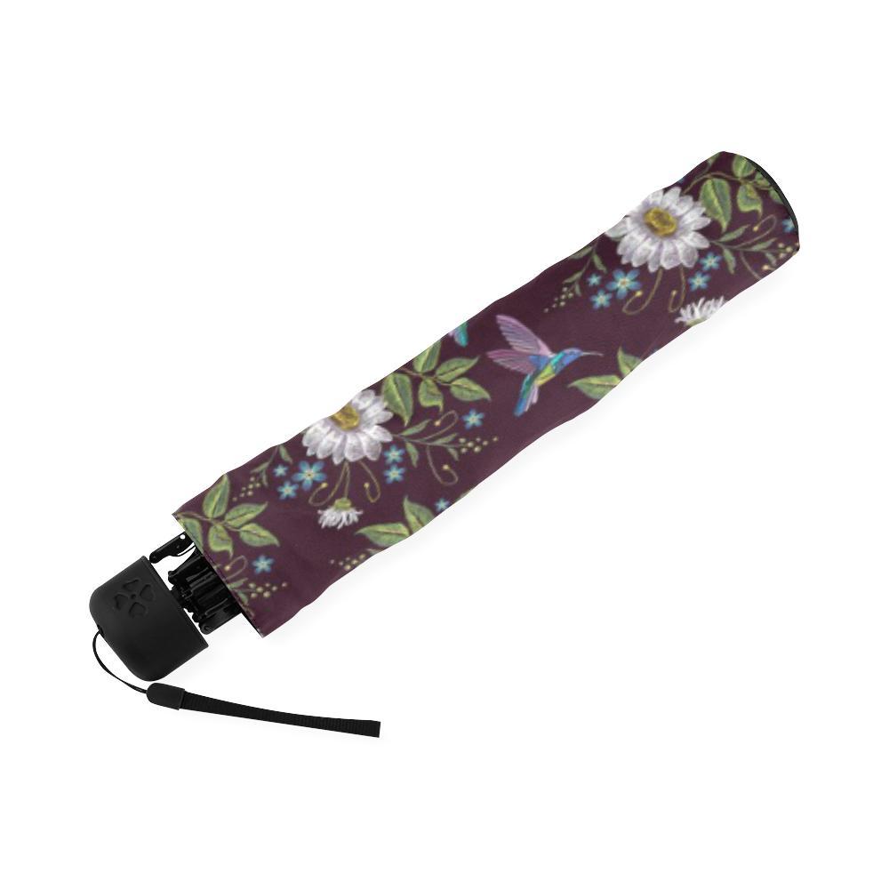 Hummingbird White Daisy Pattern Print Foldable Umbrella-grizzshop