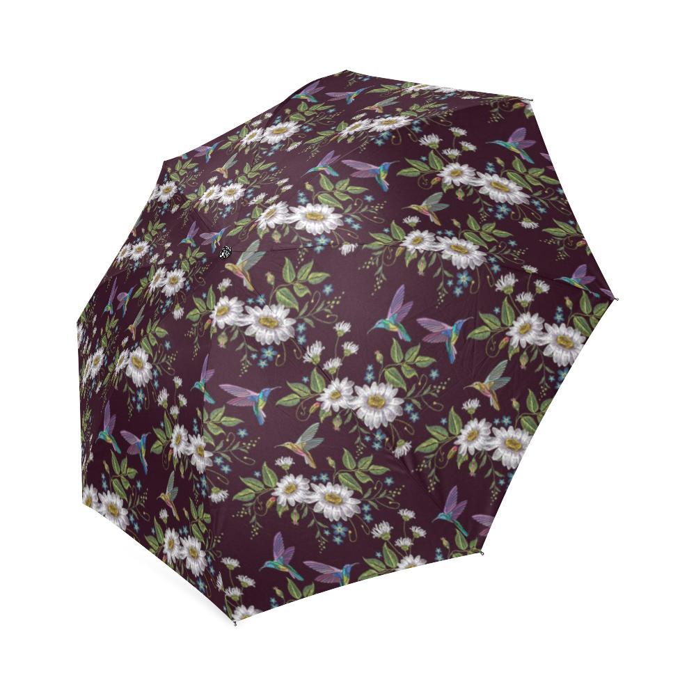 Hummingbird White Daisy Pattern Print Foldable Umbrella-grizzshop