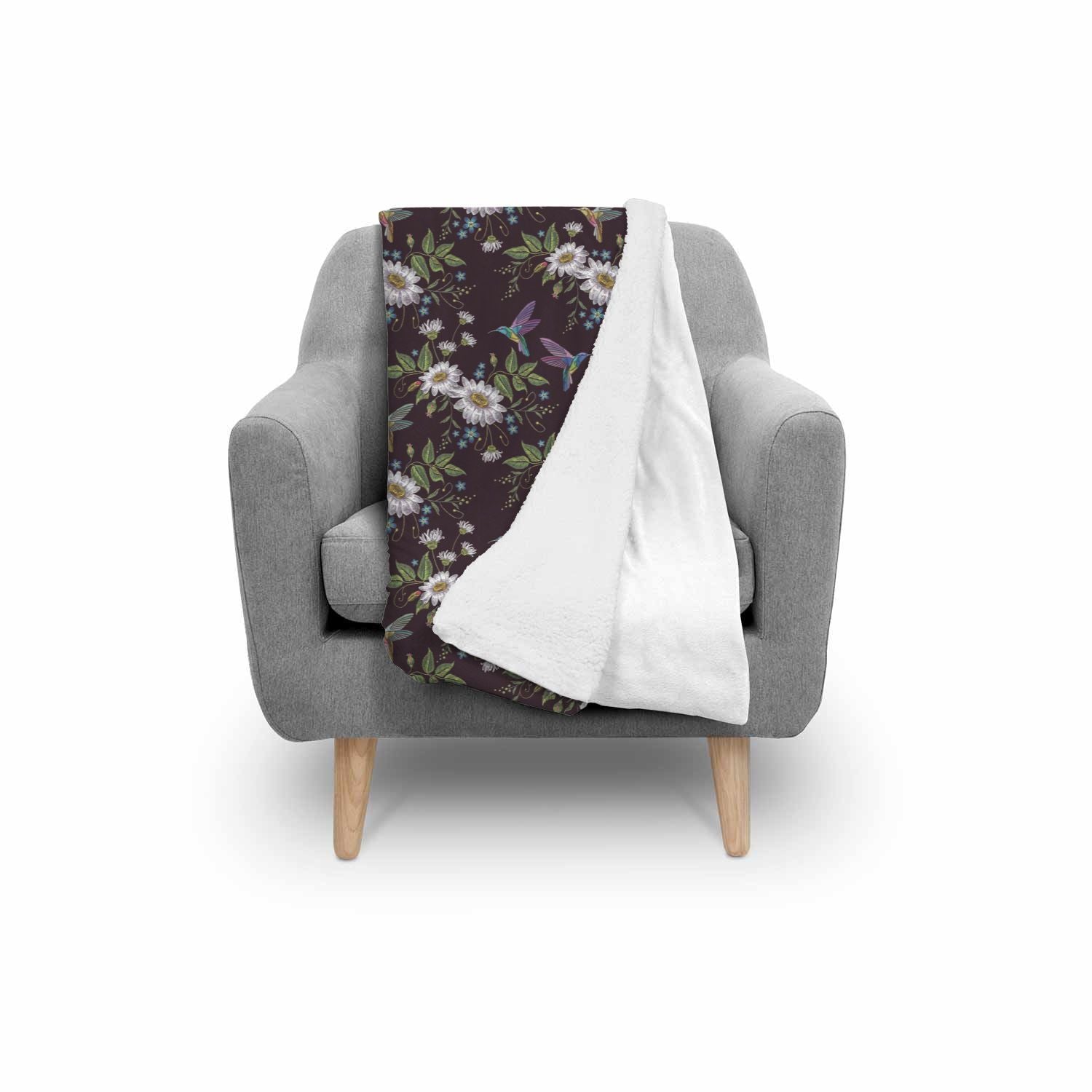 Hummingbird White Daisy Pattern Print Throw Blanket-grizzshop