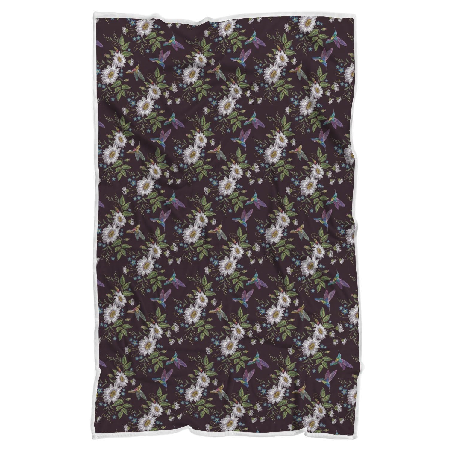 Hummingbird White Daisy Pattern Print Throw Blanket-grizzshop