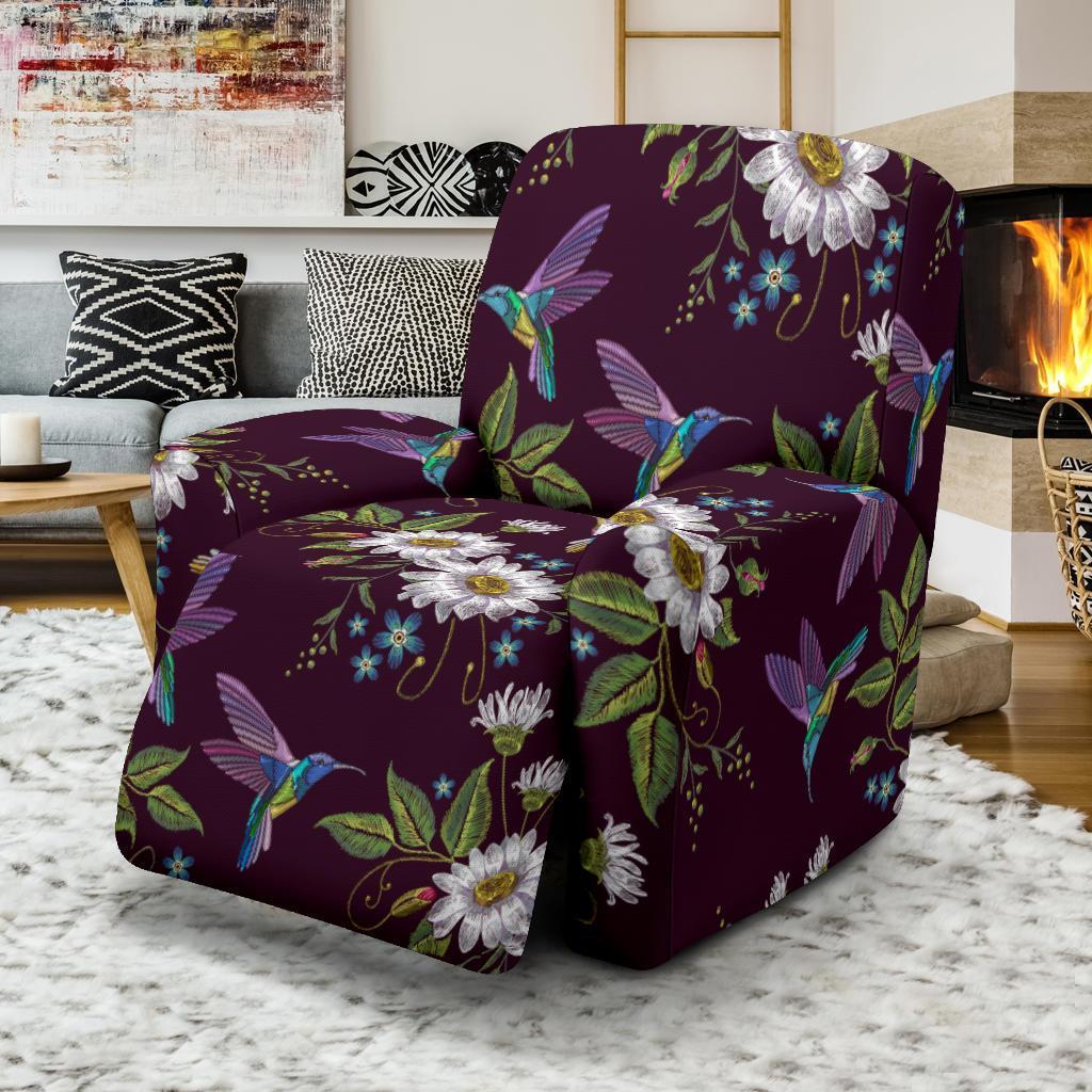 Hummingbird White Daisy Recliner Cover-grizzshop