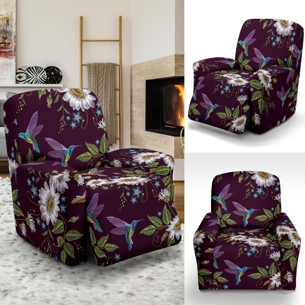 Hummingbird White Daisy Recliner Cover-grizzshop