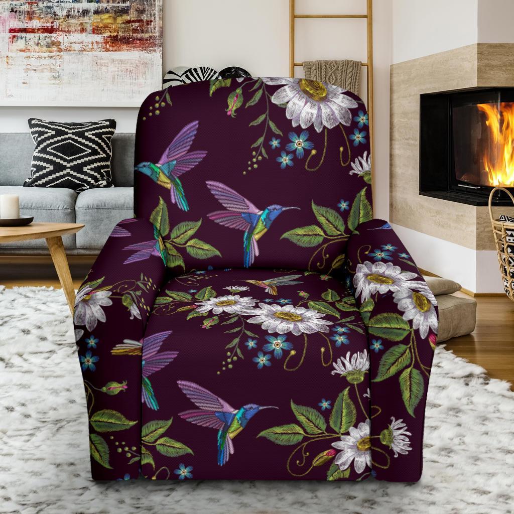 Hummingbird White Daisy Recliner Cover-grizzshop