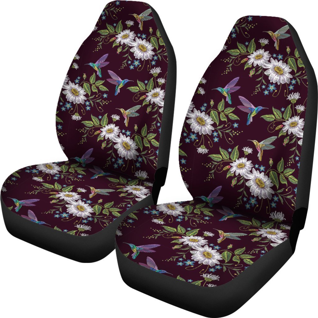 Hummingbird White Daisy Universal Fit Car Seat Cover-grizzshop