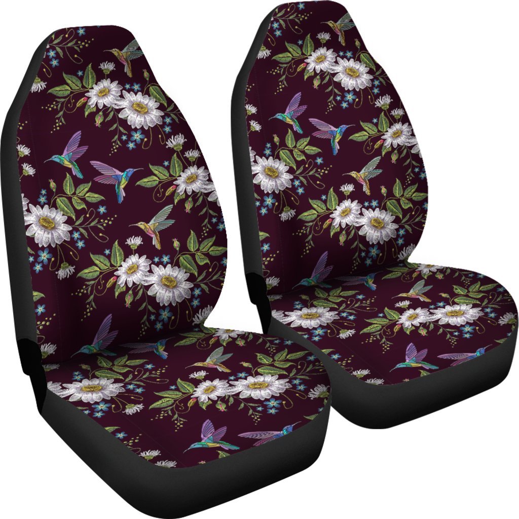 Hummingbird White Daisy Universal Fit Car Seat Cover-grizzshop