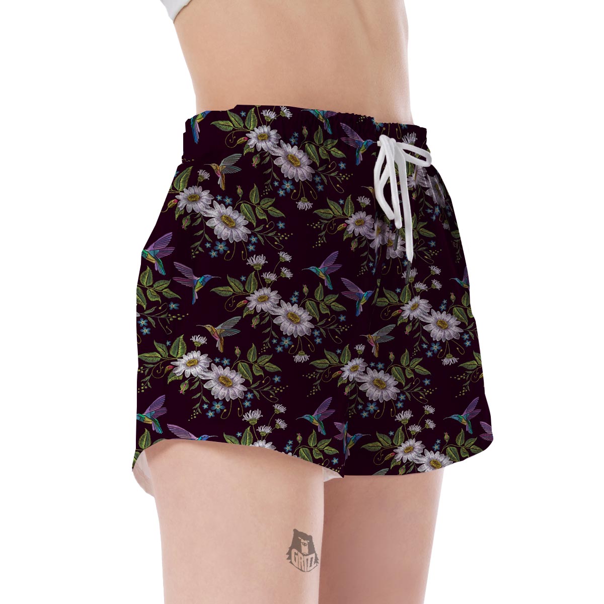 Hummingbird White Daisy Women's Shorts-grizzshop