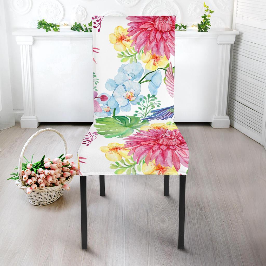 Hummingbird White Floral Drawing Chair Cover-grizzshop