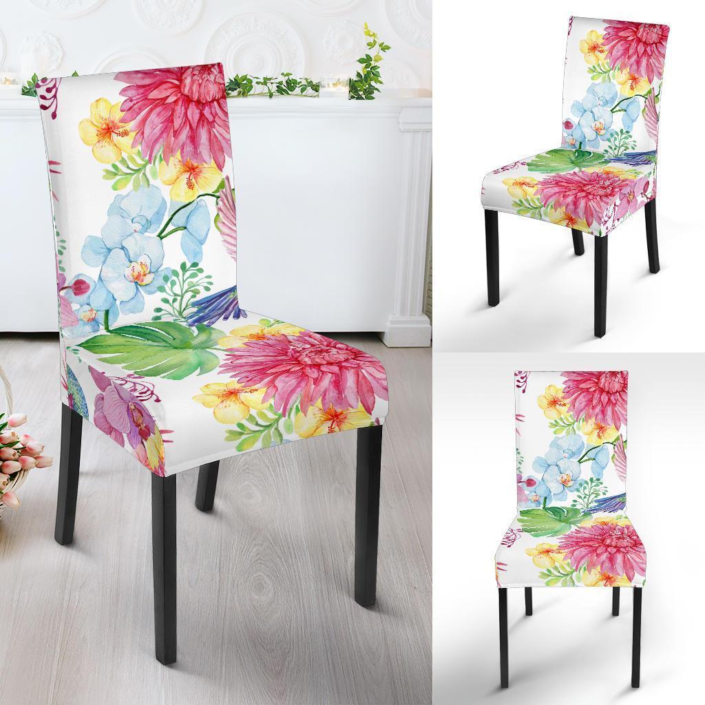 Hummingbird White Floral Drawing Chair Cover-grizzshop