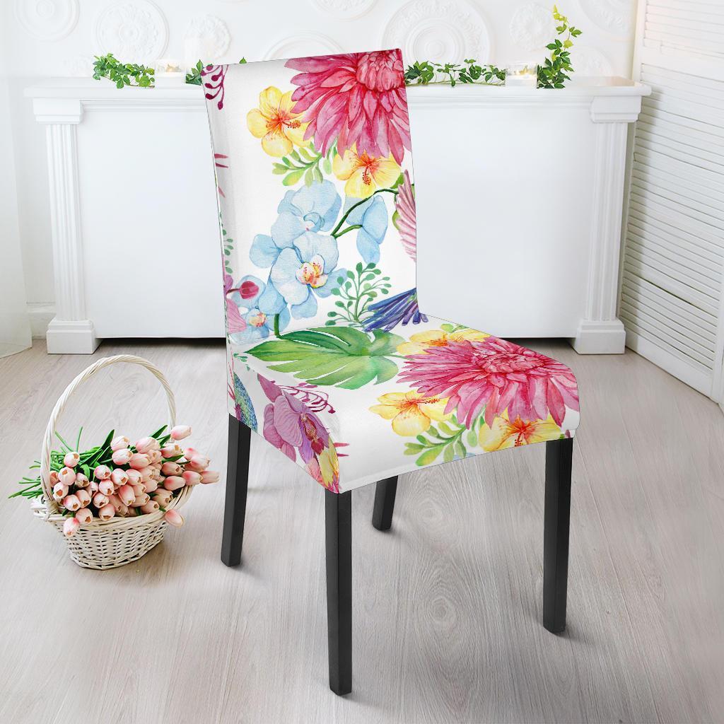 Hummingbird White Floral Drawing Chair Cover-grizzshop