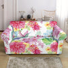 Hummingbird White Floral Drawing Loveseat Cover-grizzshop