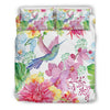 Hummingbird White Floral Drawing Pattern Print Duvet Cover Bedding Set-grizzshop