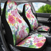 Hummingbird White Floral Drawing Universal Fit Car Seat Cover-grizzshop