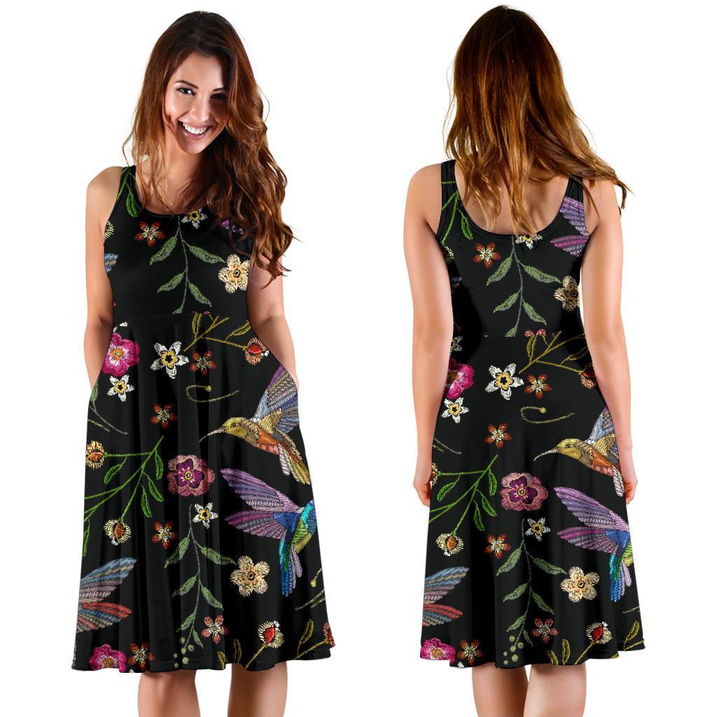 Hummingbird White Floral Dress-grizzshop