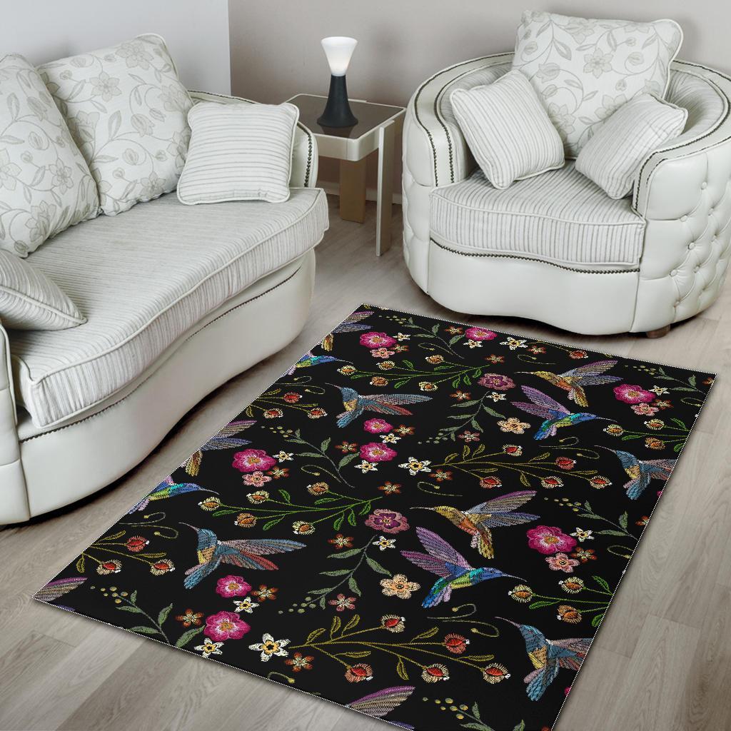 Hummingbird White Floral Floor Mat-grizzshop