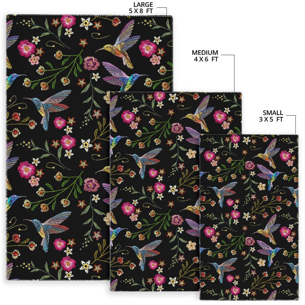 Hummingbird White Floral Floor Mat-grizzshop