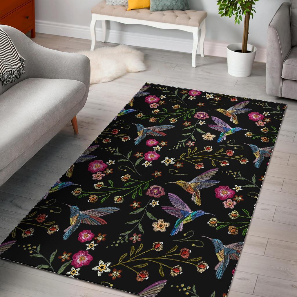 Hummingbird White Floral Floor Mat-grizzshop