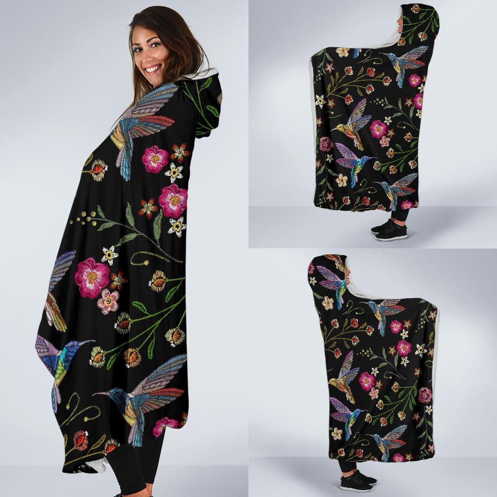 Hummingbird White Floral Hooded Blanket-grizzshop