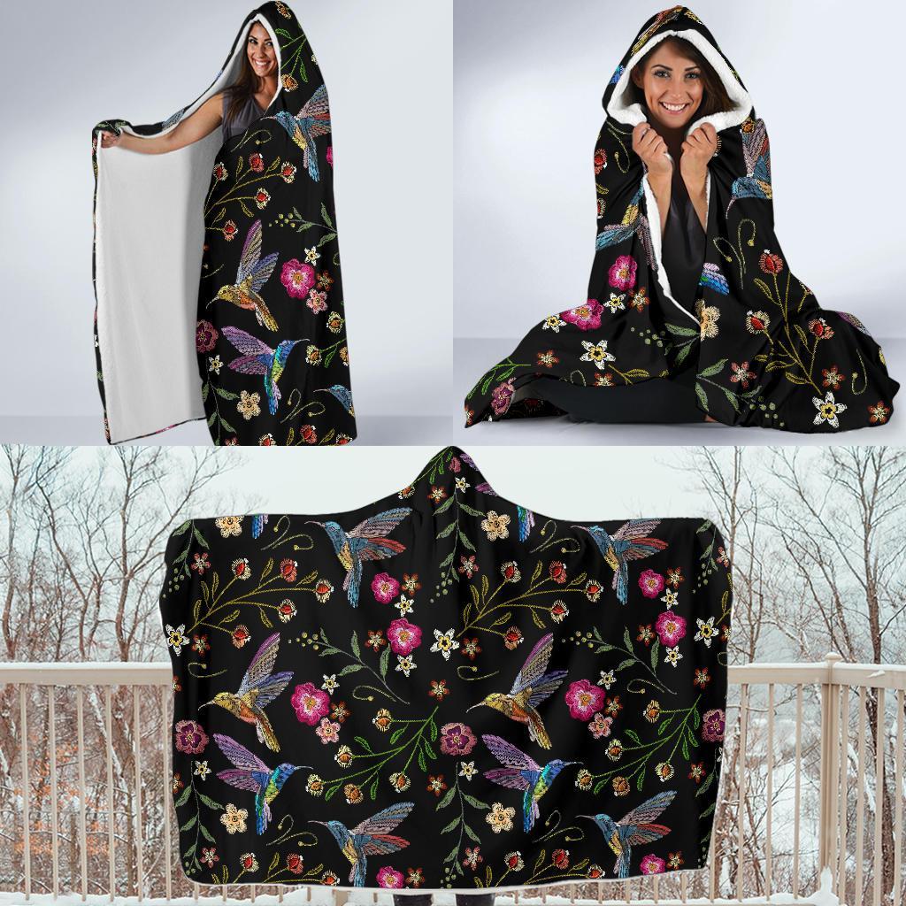 Hummingbird White Floral Hooded Blanket-grizzshop