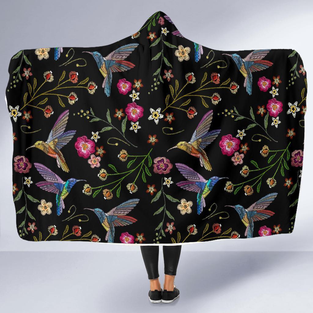 Hummingbird White Floral Hooded Blanket-grizzshop