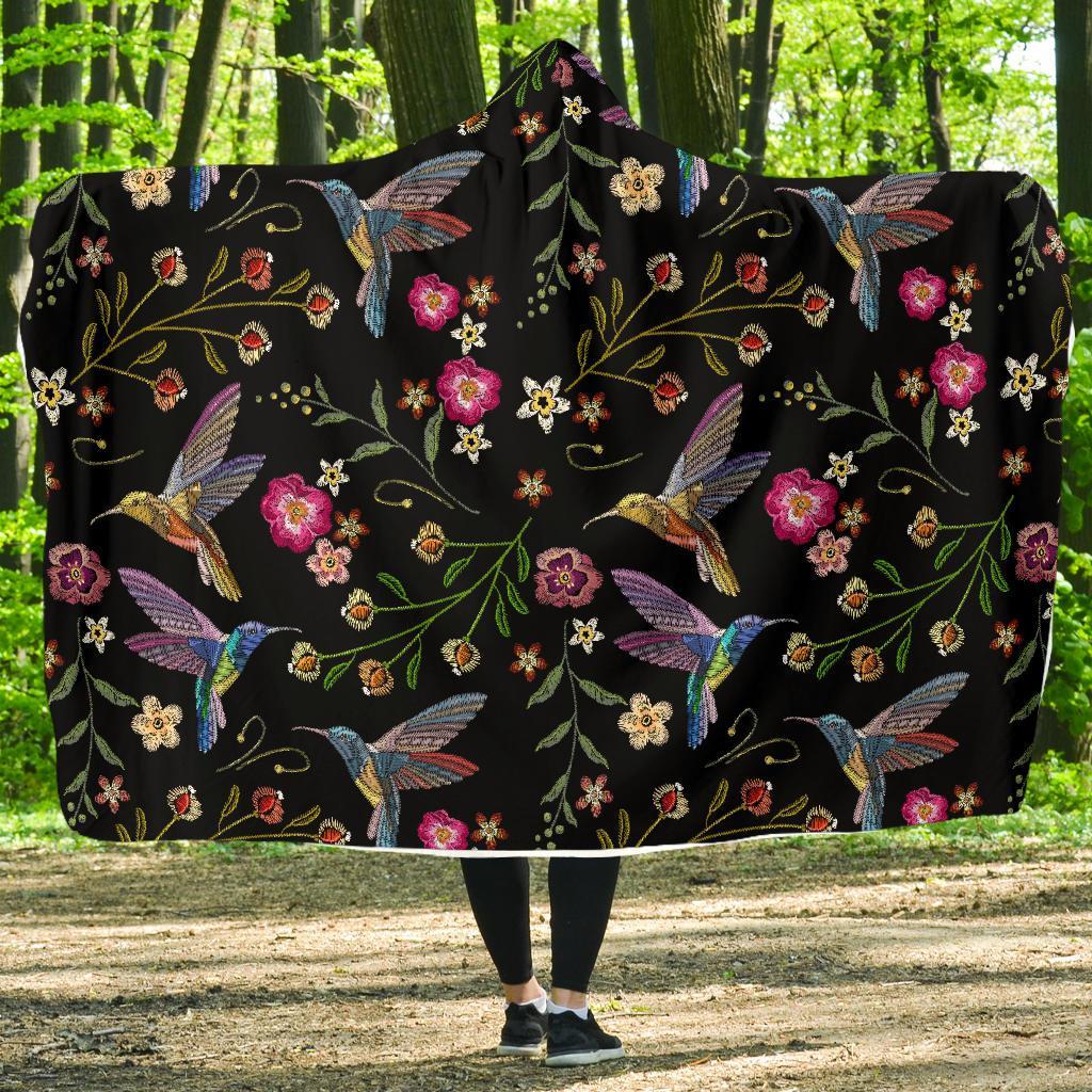 Hummingbird White Floral Hooded Blanket-grizzshop