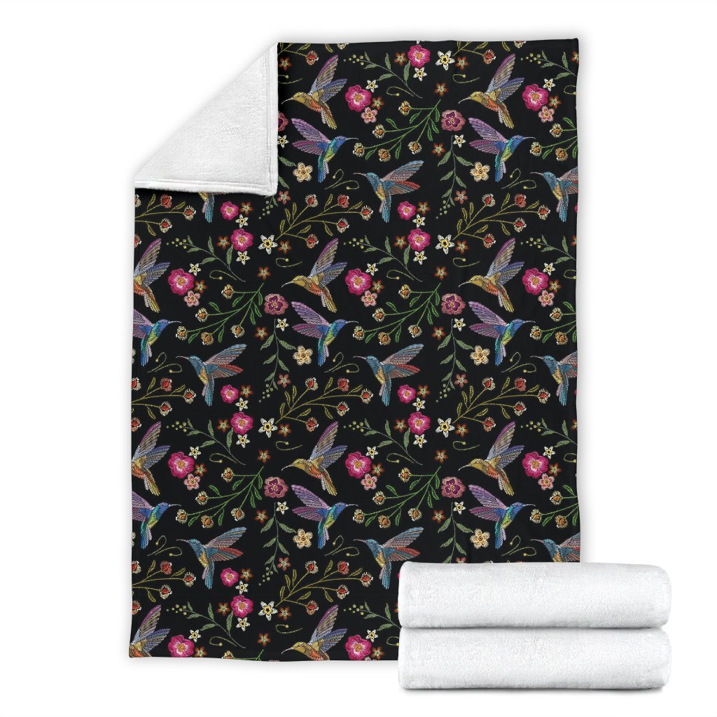 Hummingbird White Floral Pattern Print Blanket-grizzshop