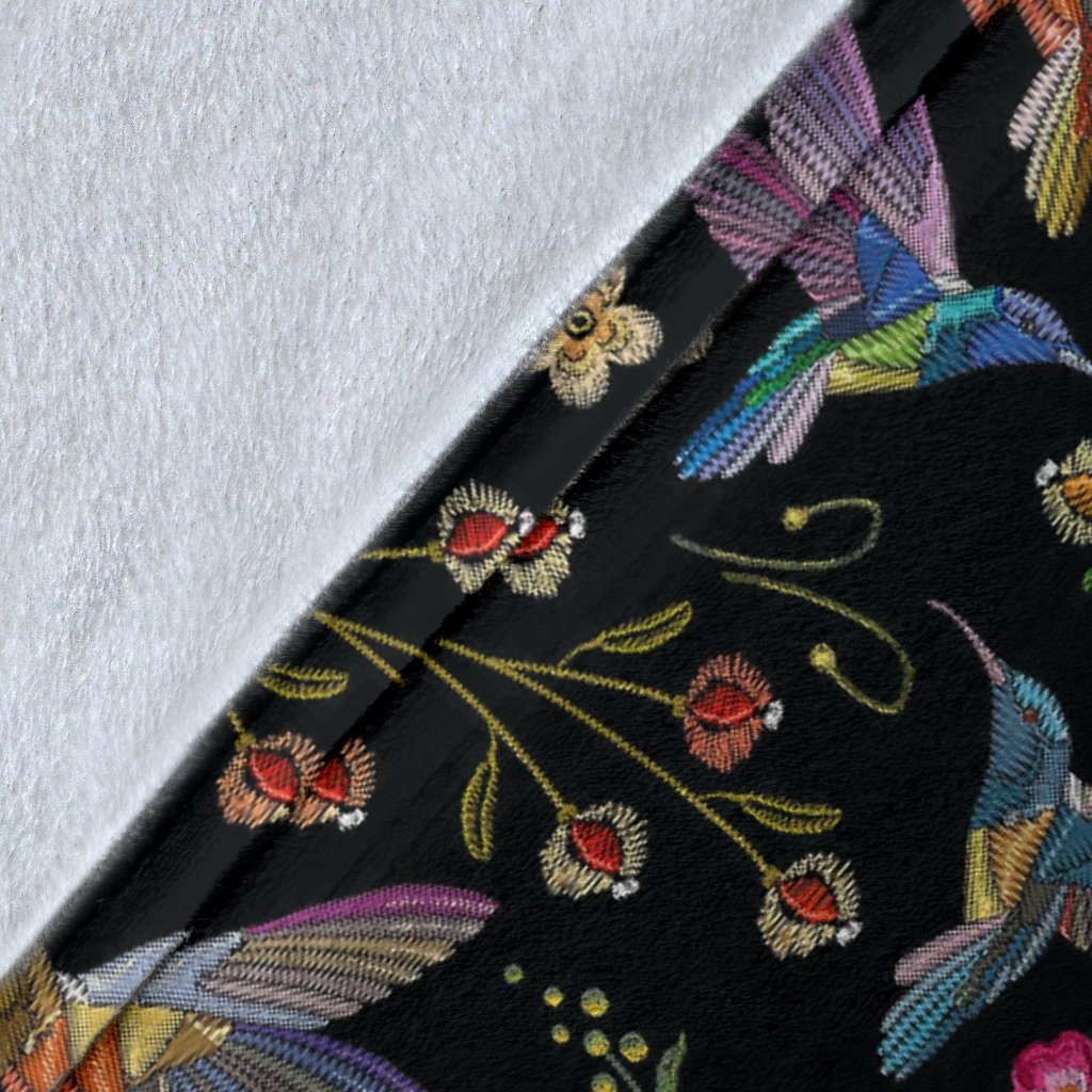 Hummingbird White Floral Pattern Print Blanket-grizzshop