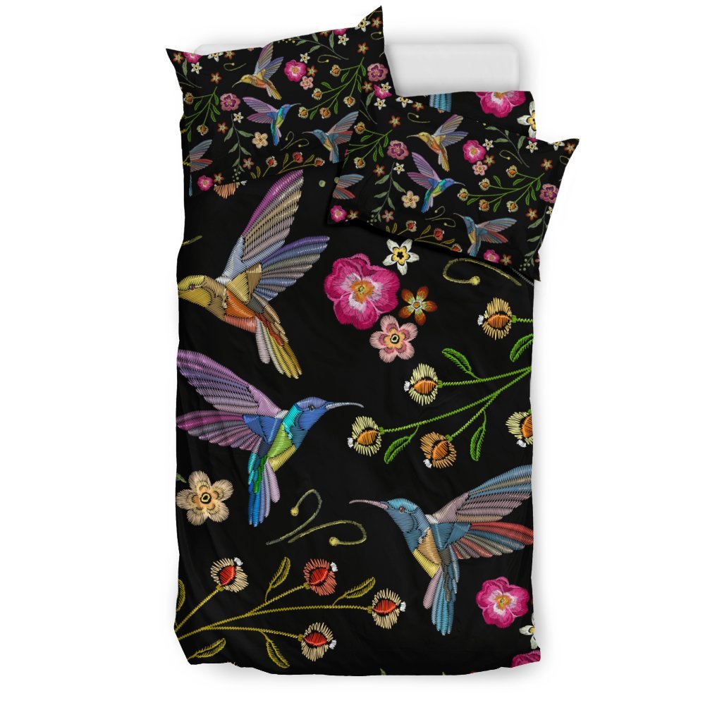 Hummingbird White Floral Pattern Print Duvet Cover Bedding Set-grizzshop