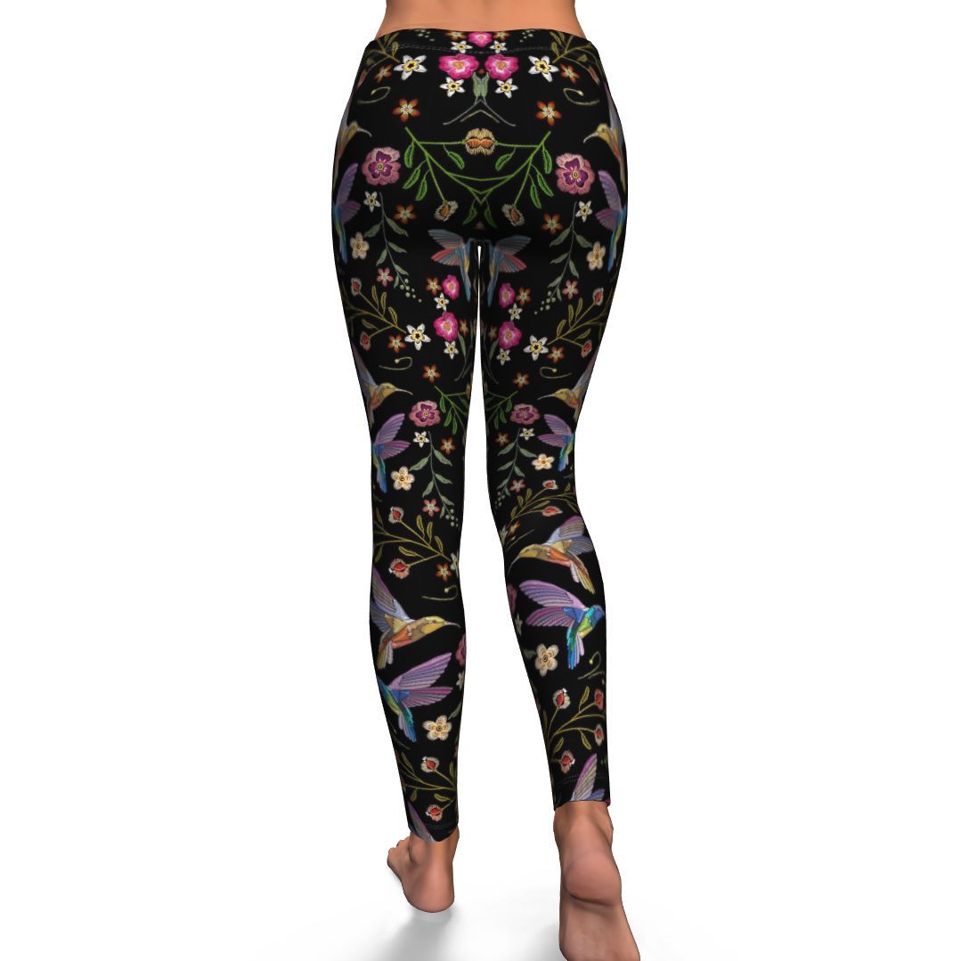 Hummingbird White Floral Pattern Print Pattern Women Leggings-grizzshop