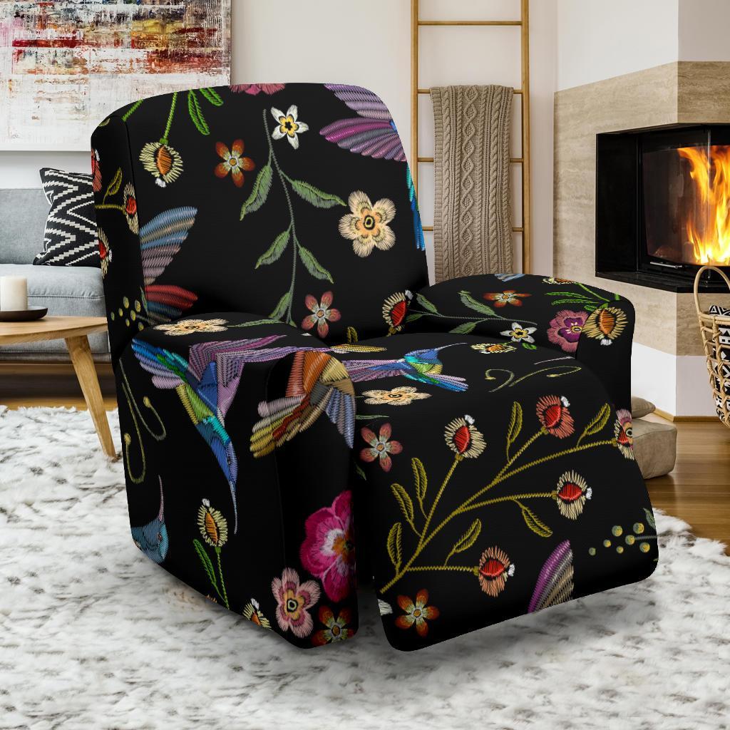 Hummingbird White Floral Recliner Cover-grizzshop