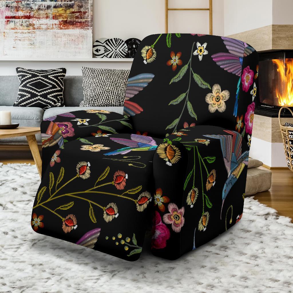 Hummingbird White Floral Recliner Cover-grizzshop