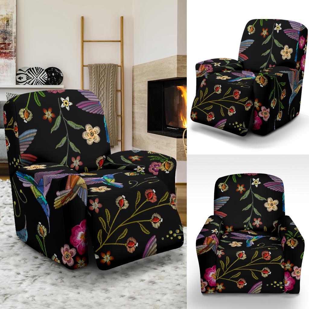 Hummingbird White Floral Recliner Cover-grizzshop