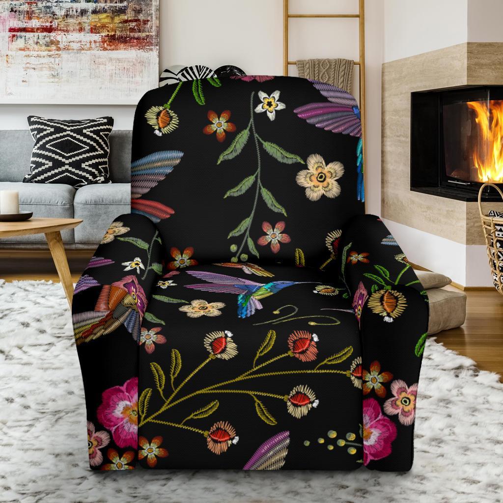 Hummingbird White Floral Recliner Cover-grizzshop