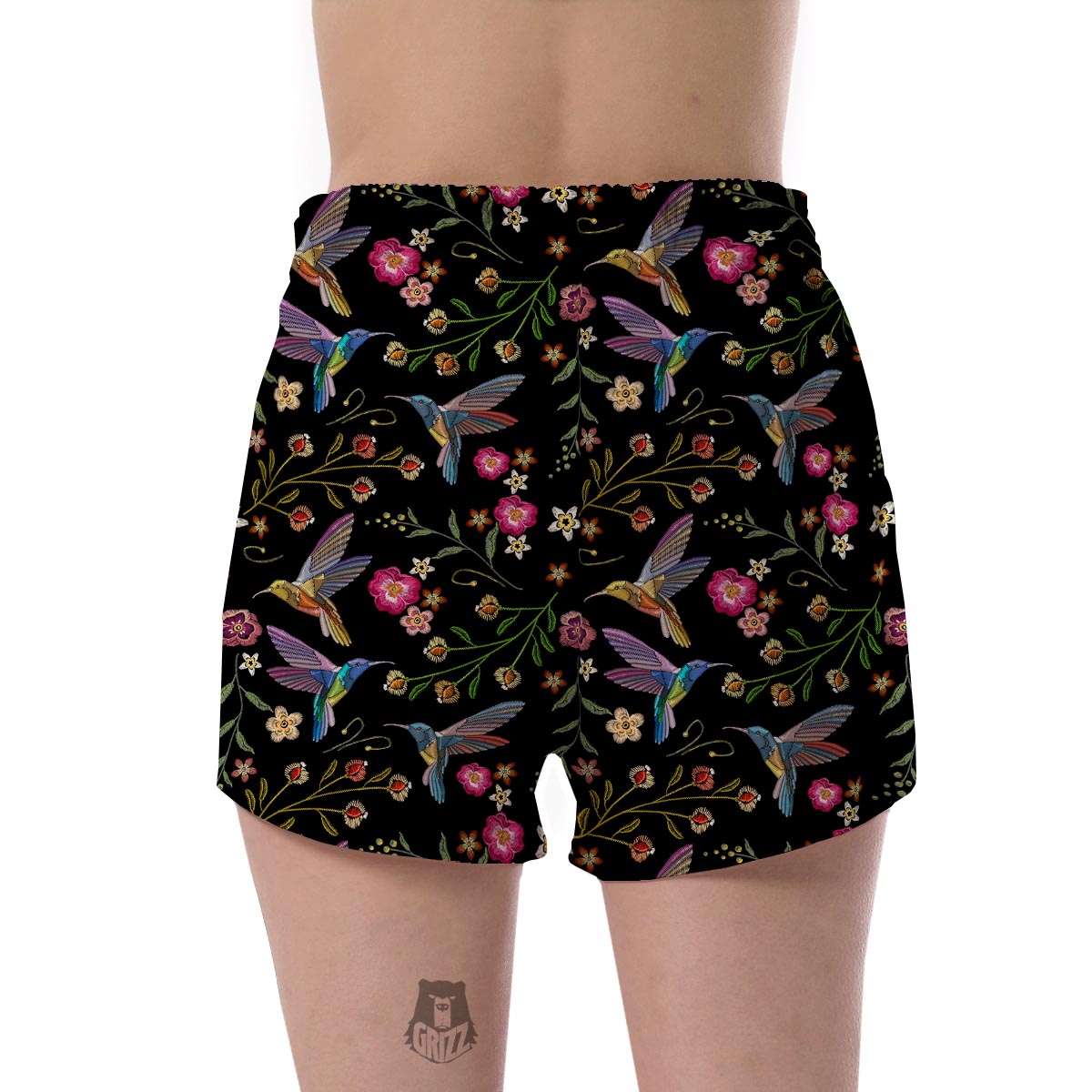 Hummingbird White Floral Women's Shorts-grizzshop