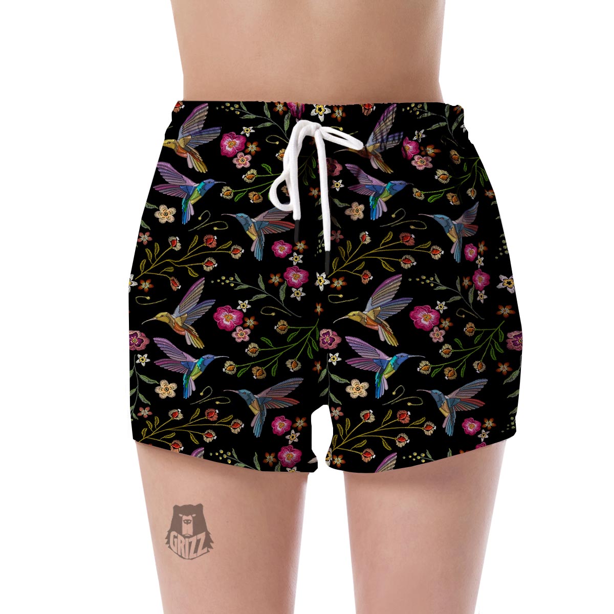 Hummingbird White Floral Women's Shorts-grizzshop