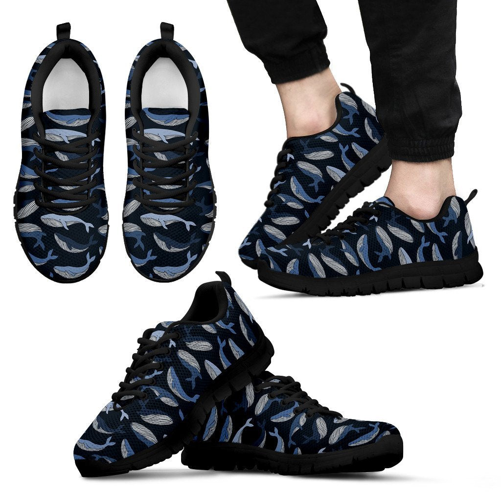 Humpback Whale Pattern Print Black Sneaker Shoes For Men Women-grizzshop