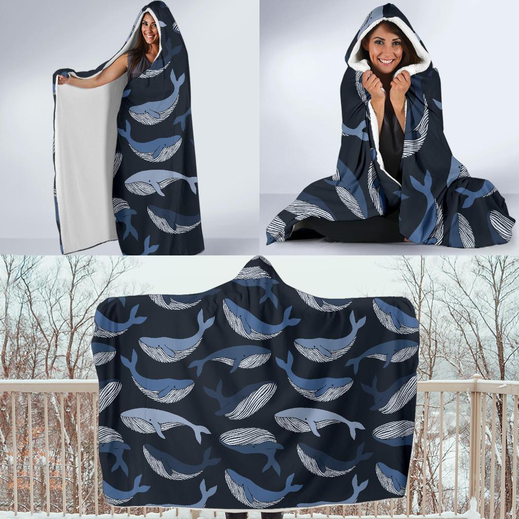 Humpback Whale Pattern Print Hooded Blanket-grizzshop