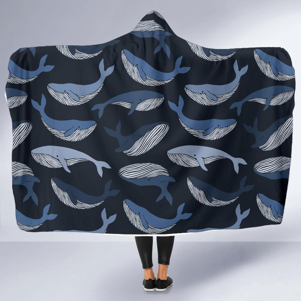 Humpback Whale Pattern Print Hooded Blanket-grizzshop